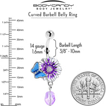 Load image into Gallery viewer, Purple Gem Passion Flower Butterfly Dangle Belly Ring
