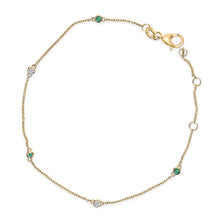 Load image into Gallery viewer, 14K Yellow Gold Alternating Green Emerald and Diamond Bezel Station Chain Bracelet - Size 7.5 inch
