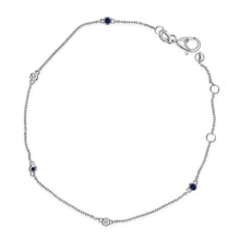 Load image into Gallery viewer, 14K White Gold Alternating Blue Sapphire and Diamond Bezel Station Chain Bracelet - Size 7.5 inch
