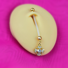 Load image into Gallery viewer, Clear Gem Bioplast Golden Glamour Dangle PTFE Pregnancy Belly Ring
