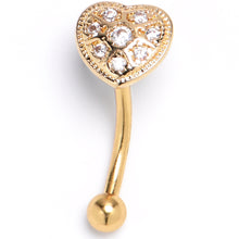 Load image into Gallery viewer, 16G 5/16 Clear Gem Gold Tone Ultra Luxe Heart Curved Eyebrow Ring
