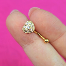 Load image into Gallery viewer, 16G 5/16 Clear Gem Gold Tone Ultra Luxe Heart Curved Eyebrow Ring
