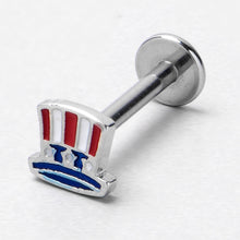 Load image into Gallery viewer, 16G 5/16 Patriotic Uncle Sam Top Hat Labret Monroe Tragus

