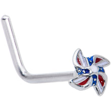 Load image into Gallery viewer, 20G 7mm Patriotic Pinwheel L Shape Nose Ring
