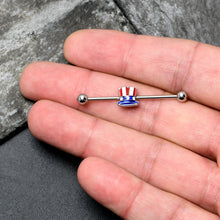 Load image into Gallery viewer, 14G Patriotic Uncle Sam Top Hat Industrial Barbell 38mm
