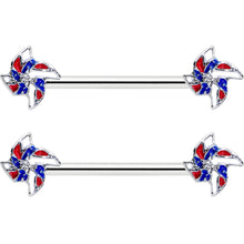 Load image into Gallery viewer, 14G 9/16 Patriotic Pinwheel Barbell Nipple Ring Set
