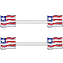Load image into Gallery viewer, 14G 9/16 Patriotic Flag Barbell Nipple Ring Set
