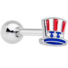 Load image into Gallery viewer, 16G 1/4 Patriotic Uncle Sam Top Hat Cartilage Tragus Earring
