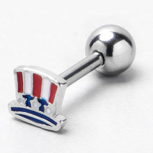 Load image into Gallery viewer, 16G 1/4 Patriotic Uncle Sam Top Hat Cartilage Tragus Earring
