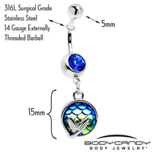 Load image into Gallery viewer, Blue Gem Mermaid Dark Blue Scale Tail Dangle Belly Ring
