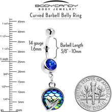 Load image into Gallery viewer, Blue Gem Mermaid Dark Blue Scale Tail Dangle Belly Ring
