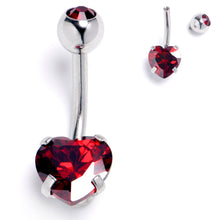 Load image into Gallery viewer, Red CZ Gem Heart Internally Threaded Belly Ring
