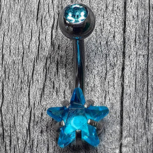 Load image into Gallery viewer, Blue CZ Gem Internally Threaded Simply Star Belly Ring
