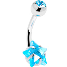 Load image into Gallery viewer, Blue CZ Gem Internally Threaded Simply Star Belly Ring
