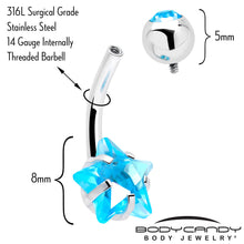 Load image into Gallery viewer, Blue CZ Gem Internally Threaded Simply Star Belly Ring
