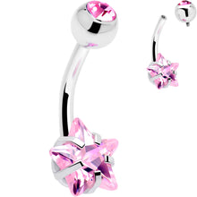 Load image into Gallery viewer, Pink CZ Gem Internally Threaded Simply Star Belly Ring
