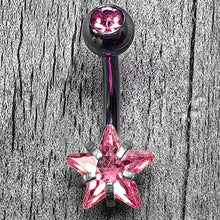Load image into Gallery viewer, Pink CZ Gem Internally Threaded Simply Star Belly Ring

