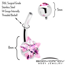 Load image into Gallery viewer, Pink CZ Gem Internally Threaded Simply Star Belly Ring
