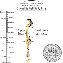 Load image into Gallery viewer, Clear Gem Gold Tone Celestial Glam Dangle Double Mount Belly Ring
