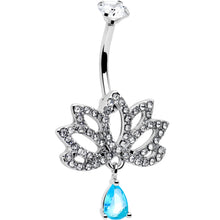 Load image into Gallery viewer, Clear Blue CZ Gem Fashion Flower Lotus Flower Dangle Belly Ring

