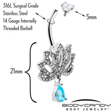 Load image into Gallery viewer, Clear Blue CZ Gem Fashion Flower Lotus Flower Dangle Belly Ring
