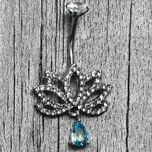 Load image into Gallery viewer, Clear Blue CZ Gem Fashion Flower Lotus Flower Dangle Belly Ring

