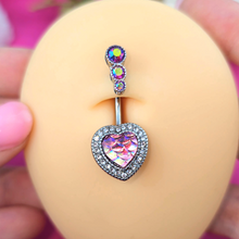 Load image into Gallery viewer, Pink Gem Mermaid Scale Heart Double Mount Belly Ring
