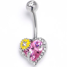 Load image into Gallery viewer, Pink Clear Gem Sunflower Heart Love Belly Ring
