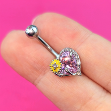 Load image into Gallery viewer, Pink Clear Gem Sunflower Heart Love Belly Ring
