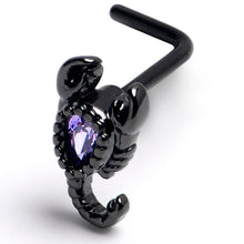 Load image into Gallery viewer, 20G 7mm Purple Gem Black Goth Scorpion L Shape Nose Ring
