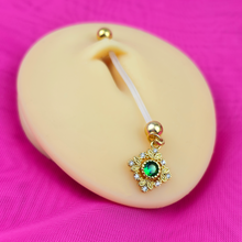 Load image into Gallery viewer, Green Clear Gem Bioplast Royal Beauty PTFE Dangle Pregnancy Belly Ring
