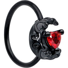 Load image into Gallery viewer, 20G 5/16 Red Gem Black Scroll Moon Heart Nose Hoop
