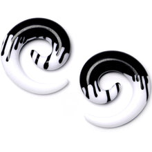 Load image into Gallery viewer, 0G White Black Drip Acrylic Spiral Taper Set
