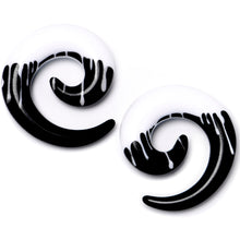Load image into Gallery viewer, 0G Black White Reverse Drip Acrylic Spiral Taper Set
