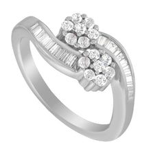 Load image into Gallery viewer, 14K White Gold Round and Baguette Diamond Bypass Ring (1/2 cttw, H-I Color, I1-I2 Clarity) - Ring Size 6

