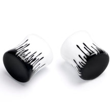 Load image into Gallery viewer, White Black Drip Acrylic Double Flare Plugs
