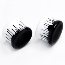 Load image into Gallery viewer, White Black Drip Acrylic Double Flare Plugs

