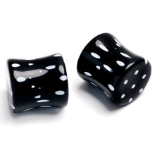 Load image into Gallery viewer, Black Acrylic Polka Dots White Double Flare Plug Set
