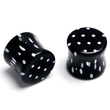Load image into Gallery viewer, Black Acrylic Polka Dots White Double Flare Plug Set

