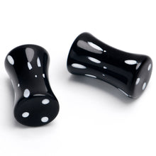 Load image into Gallery viewer, Black Acrylic Polka Dots White Double Flare Plug Set
