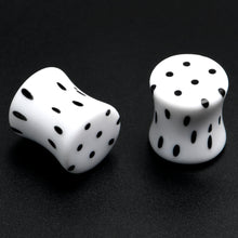 Load image into Gallery viewer, White Acrylic Retro Dots Black Double Flare Plug Set  6mm to 20mm Sizes
