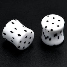 Load image into Gallery viewer, White Acrylic Retro Dots Black Double Flare Plug Set  6mm to 20mm Sizes
