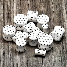 Load image into Gallery viewer, White Acrylic Retro Dots Black Double Flare Plug Set  6mm to 20mm Sizes
