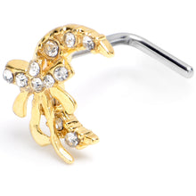 Load image into Gallery viewer, 20G 1/4 Clear CZ Gem Bow Golden Moon L Shape Nose Ring
