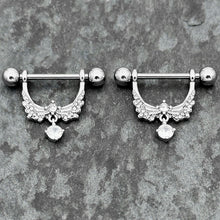 Load image into Gallery viewer, 14G 9/16 Clear CZ Gem Alluring Wings Dangle Nipple Ring Set
