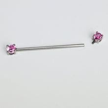 Load image into Gallery viewer, 14G Pink Gem Forward Facing Internally Threaded Industrial Barbell 38mm
