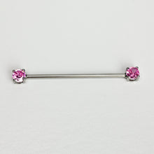 Load image into Gallery viewer, 14G Pink Gem Forward Facing Internally Threaded Industrial Barbell 38mm
