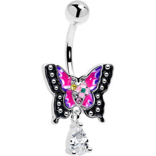 Load image into Gallery viewer, Clear Yellow Green Gem Exotic Butterfly Dangle Belly Ring

