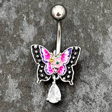 Load image into Gallery viewer, Clear Yellow Green Gem Exotic Butterfly Dangle Belly Ring
