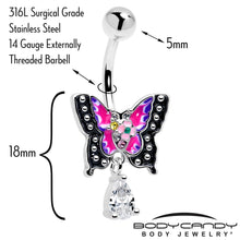 Load image into Gallery viewer, Clear Yellow Green Gem Exotic Butterfly Dangle Belly Ring
